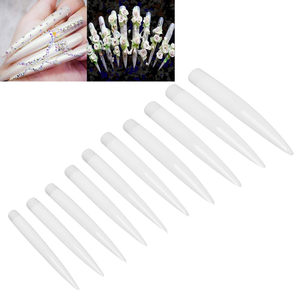 10pcs Professional Long Pointed Nail Tip Home Salon Fake False Nail Set Manicure ToolTransparent Color