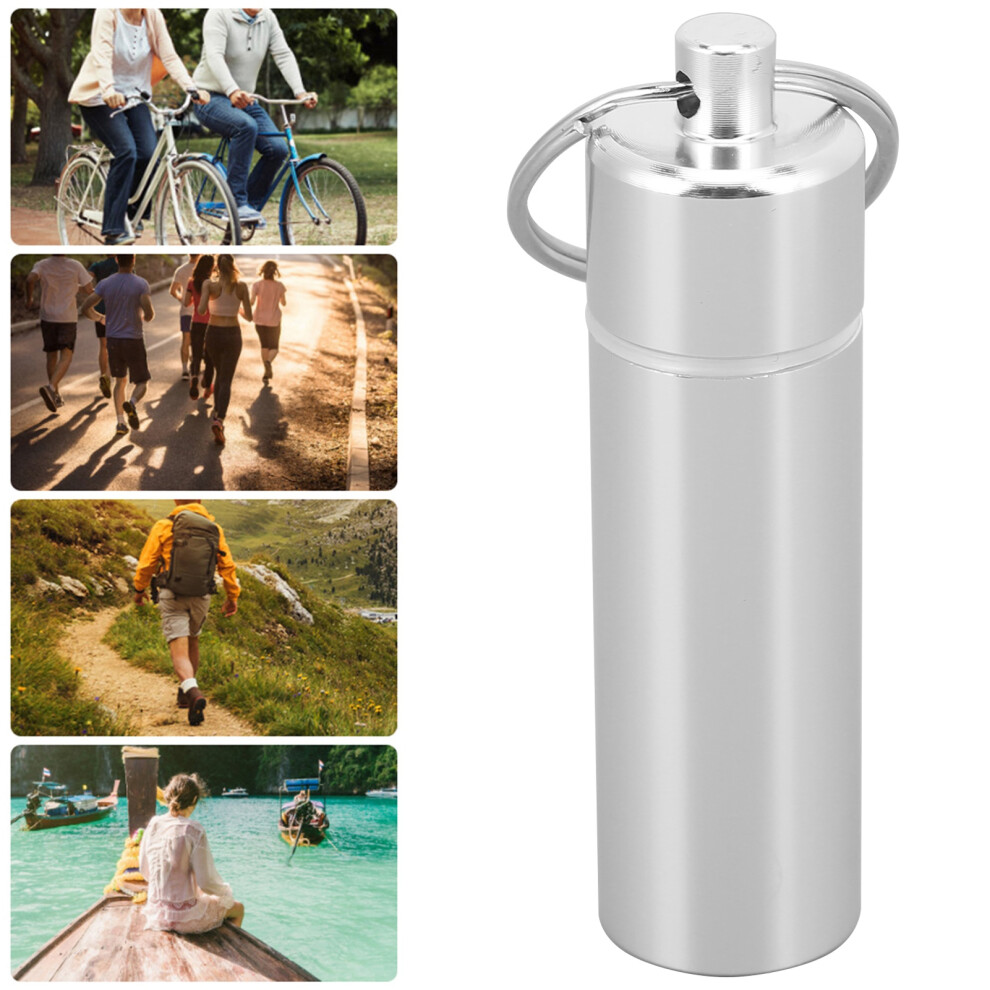 Aluminum Alloy Pill Box Waterproof Keychain Pill Holder Organizer for Outdoor Travels
