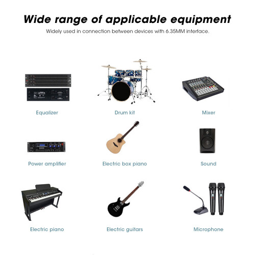 JD6217 Câble de guitare de 6 m, 6,35 mm plaqué or, noir 2