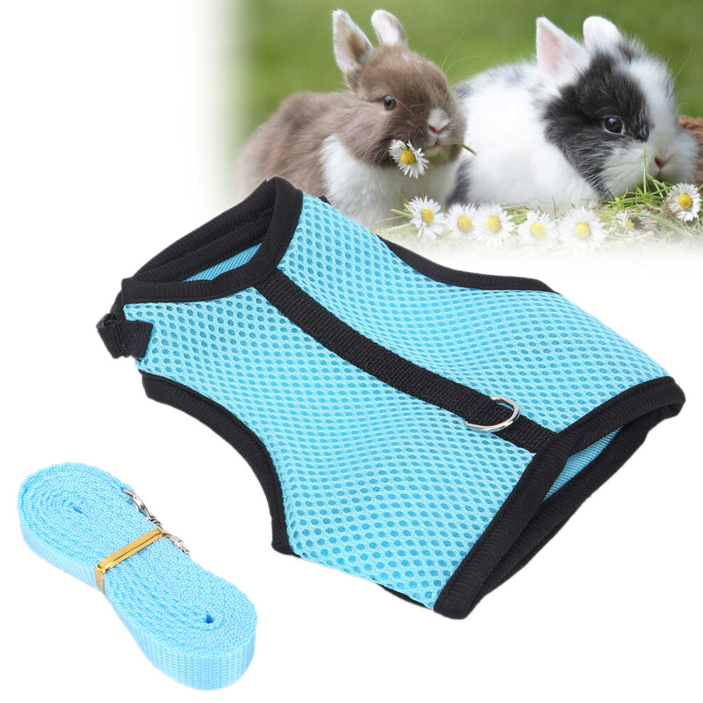 Adjustable Mini Pets Vest Harness and Leash Set Mesh Pet Leash for Rabbits Guinea PigM Light Blue
