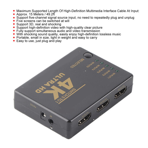 Selettore HDMI a 5 ingressi e 1 uscita, convertitore 1080P, con telecomando 2