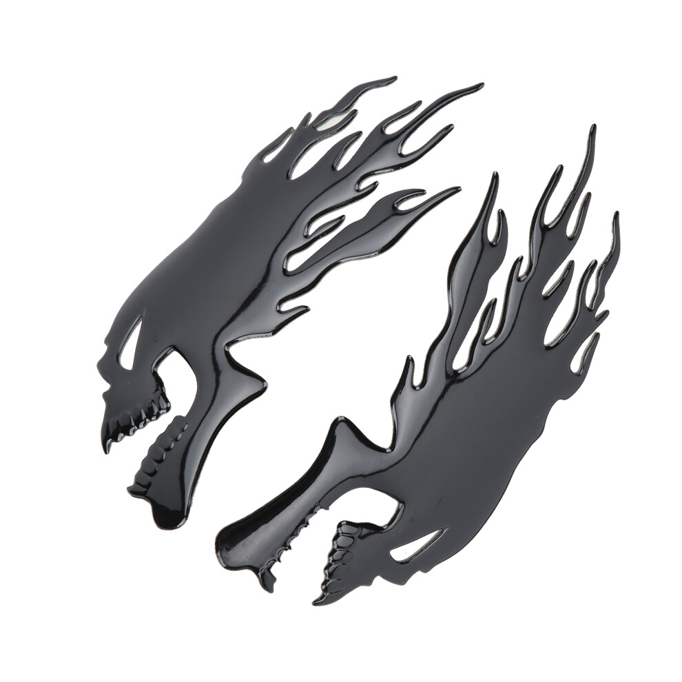 2Pcs Fuel Tank Sticker 3D Universal Flame Skull Decal Decorations For Motorcycleblack 8791322658643