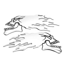 2 pezzi di adesivo per carro armato 3D cranio fiammeggiante argento 150x65mm