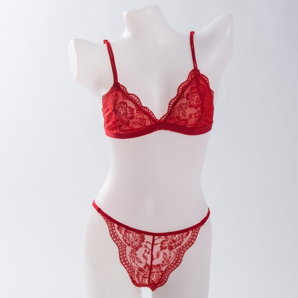 (red, XL) Artdewred Bralette Wire Free Bra Set Thin Triangle Cups Bra And Panty Set Lingerie Underwear Women