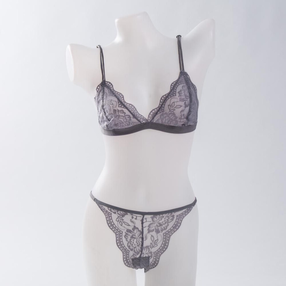 (grey, M) Artdewred Bralette Wire Free Bra Set Thin Triangle Cups Bra And Panty Set Lingerie Underwear Women