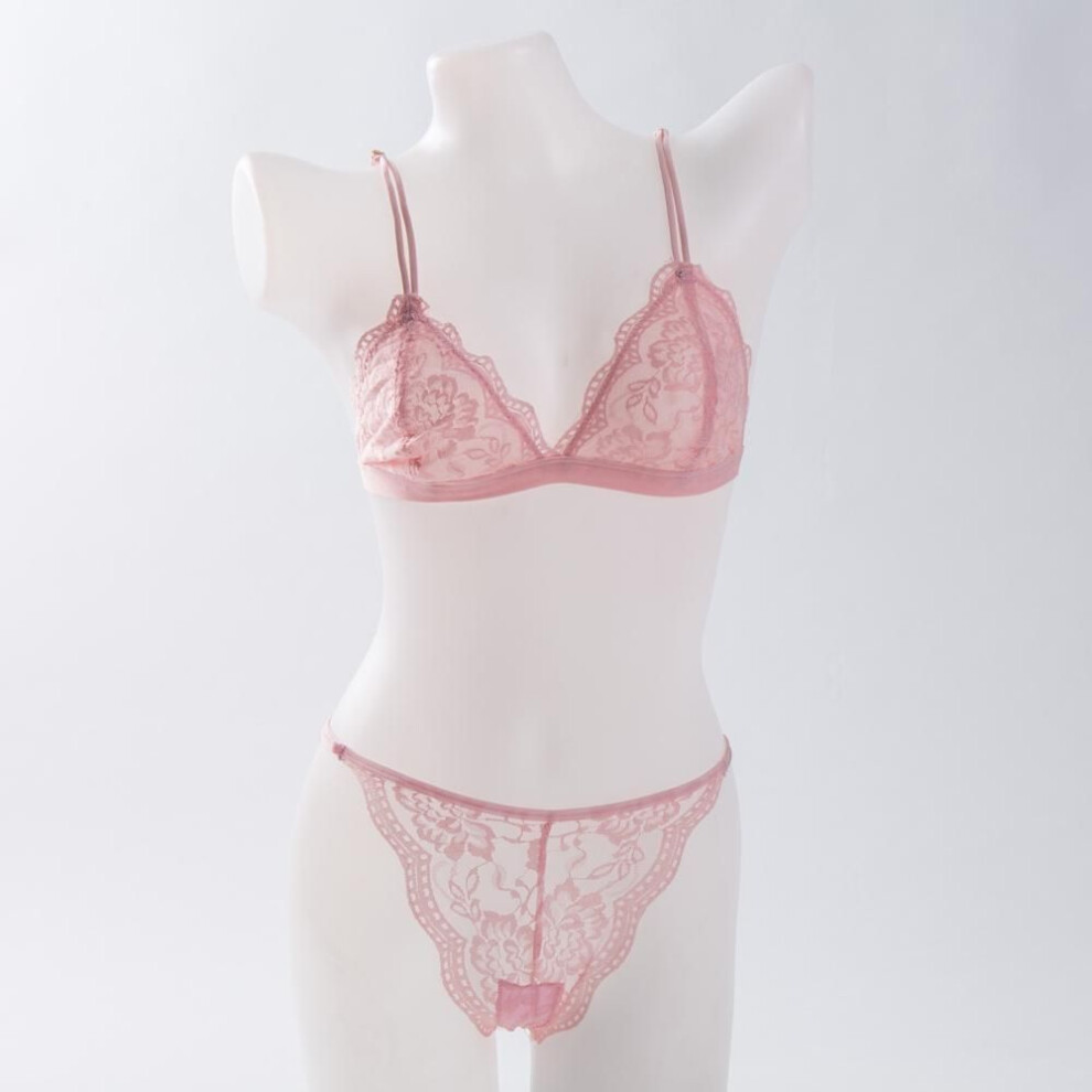 (pink, M) Artdewred Bralette Wire Free Bra Set Thin Triangle Cups Bra And Panty Set Lingerie Underwear Women