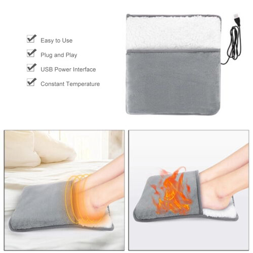 Coussin chauffant pour pieds alimenté par USB, 30x29x3 cm, gris 1