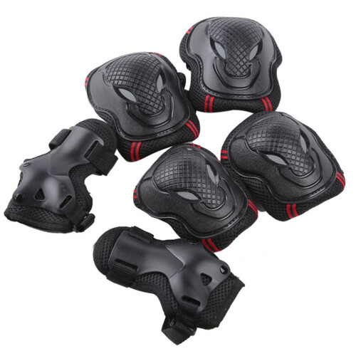 6 pezzi set di protezioni per ginocchia/gomiti/polsi, nero, S/M/L 1