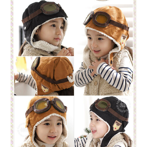 Cappello antivento in pile per bambini Pilot Nero/Marrone 2