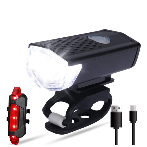 Ensemble d’éclairages LED avant/arrière pour vélo noir 300 lm USB 1