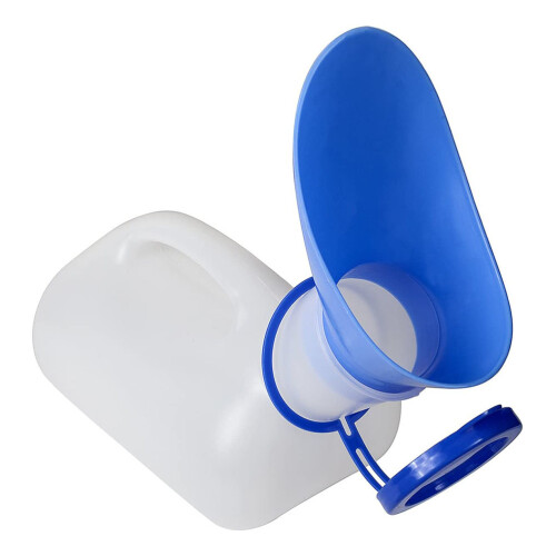 Bouteille urinaire unisexe de 1000 ml, blanche/bleue 1
