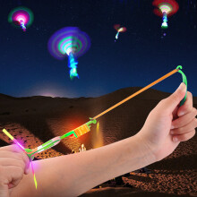 12Pcs Amazing LED Light Arrow Helicopter Flying Toy Elastic Slingshot Flying Copters Party Fun Gift For Kids