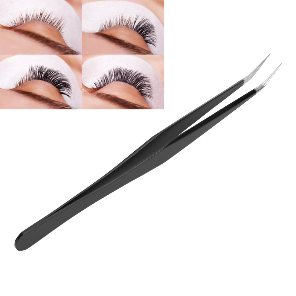 Professional Eyelashes Tweezers Stainless Steel Lashes Extensions Grafting Makeup ToolsBlack 12.5cm / 4.9in