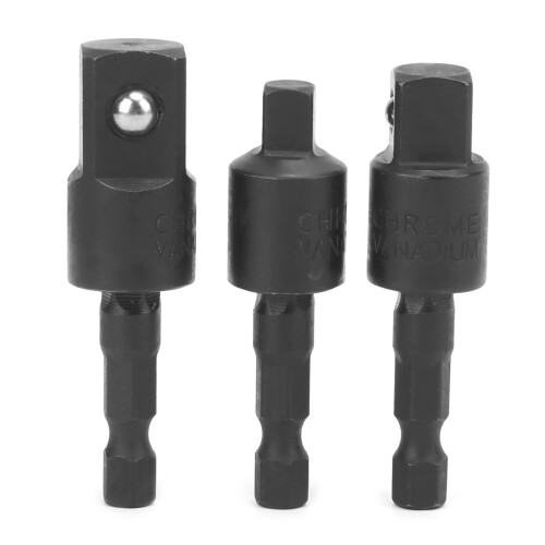 3Pcs Power Drill Socket Set Metal Hex Shank Impact Driver Adapter 360 Degree Rotatable Black 1
