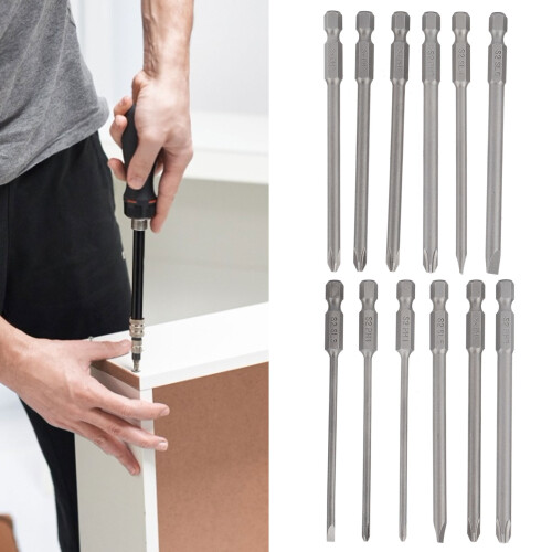 Set di punte per cacciavite da 12 pezzi - 100 mm, lega S2, argento