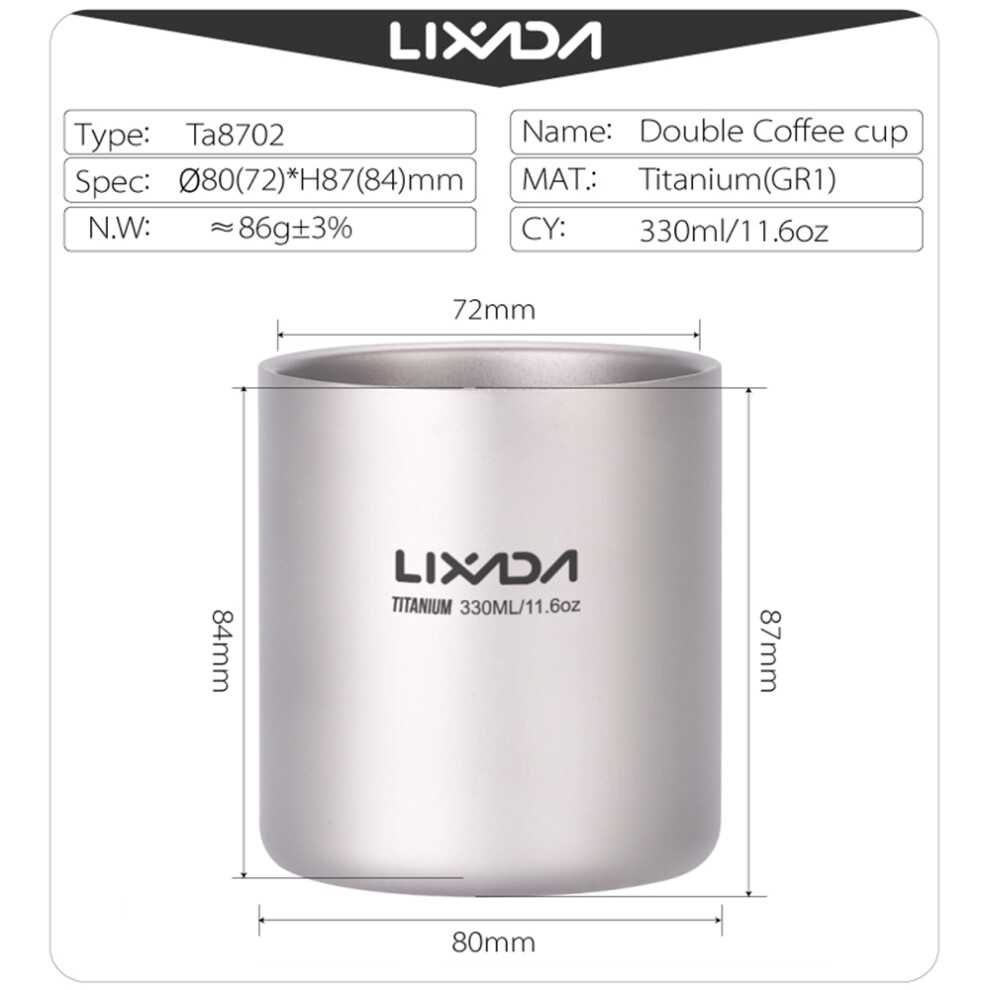Lixada 330ml Double Wall Titanium Water Cup Coffee Tea Mug for Home Outdoor Camping Hiking Backpacking Picnic-image-OPC-PHVZGX6-NEW