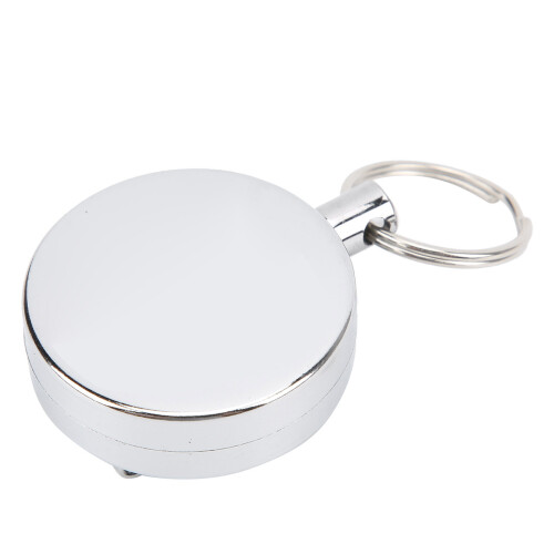 Porte-clés rétractable en acier inoxydable, argenté, 4 cm