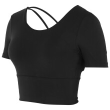 Top da yoga estivo in nylon per donna manica corta nero M