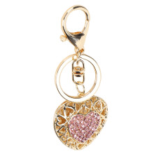 Porte-clés en alliage de zinc rose, cœur d'amour orné de strass, 1 pièce