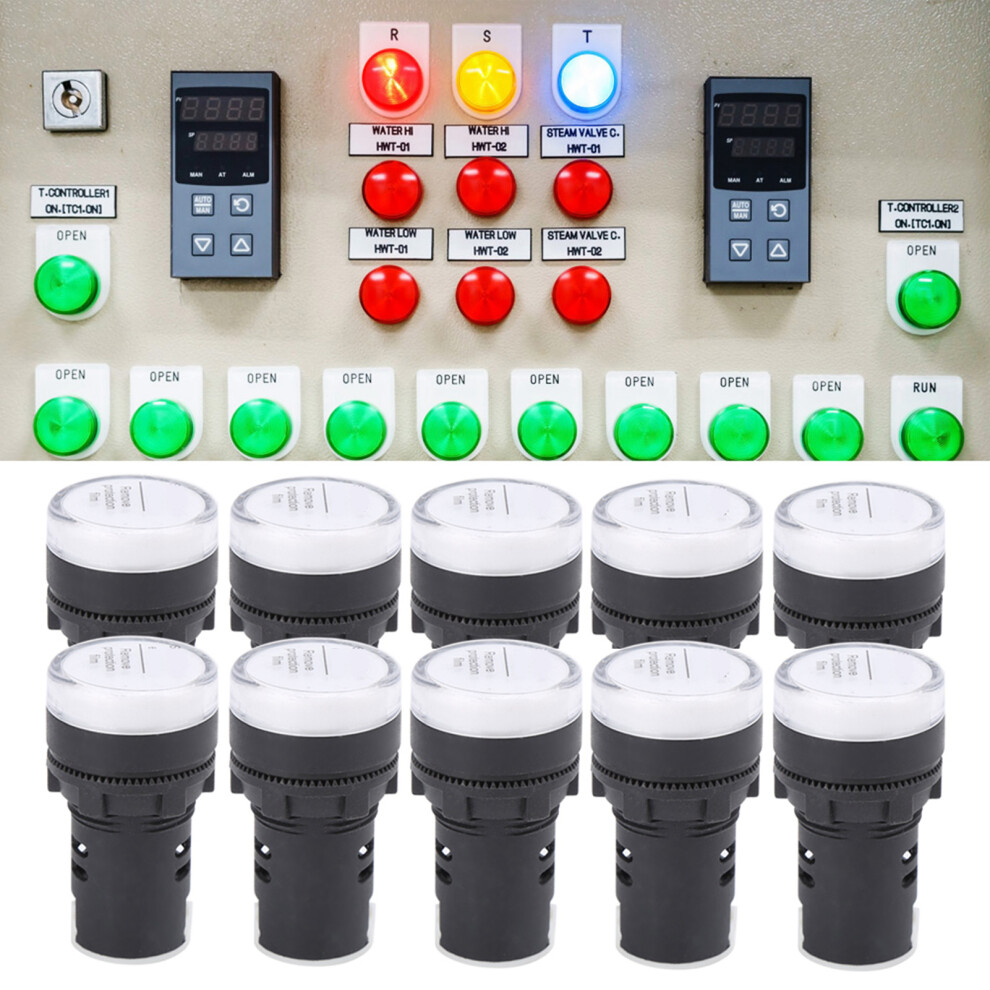10Pcs Ad16â22Ds Led Signal Light White High Brightness Indicator Equipment Accessoryac220v 8001322707181