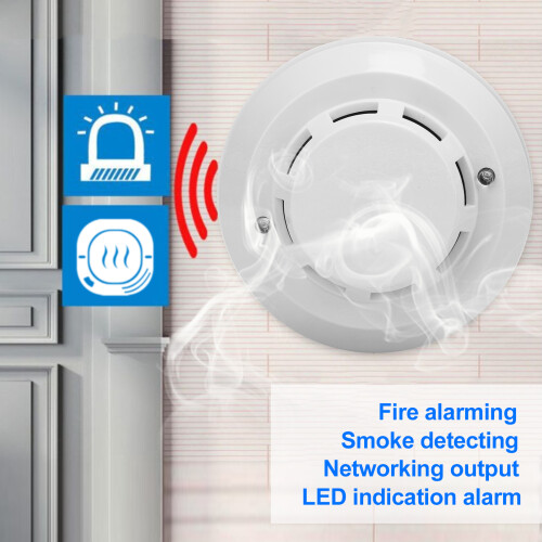 Smoke Detector Wired Fire Alarming Sensor for Domestic Commercial LED Indicator 9‑24V 2