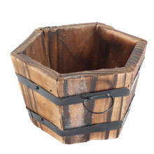 Solid Wood Flower Pot Vintage Hexagonal Wooden Barrel Planter for Garden Patio Home Decor S