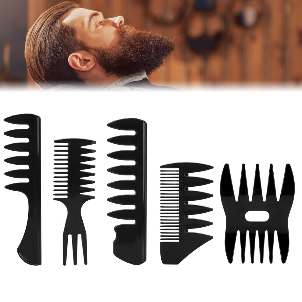 5pcs Men Oil Head Styling Comb Set Professional Barber Hair Comb Wide Teeth Oil Head Comb Black