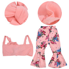 Ensemble d'été pour filles, taille 90 cm, rose, top et pantalon évasés