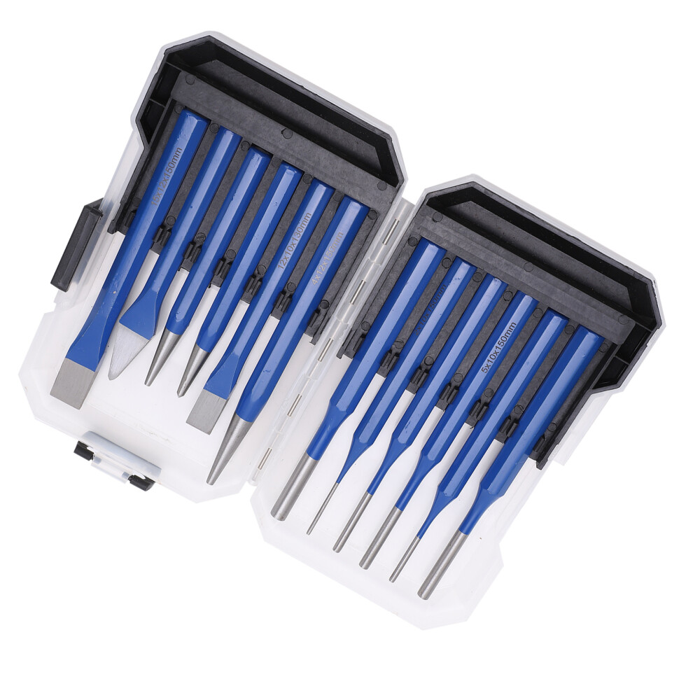 12Pcs Chisel Punch Kit Conical Cylindrical Flat Type Blue Handle Engraving And Punching Tools 8371322724182