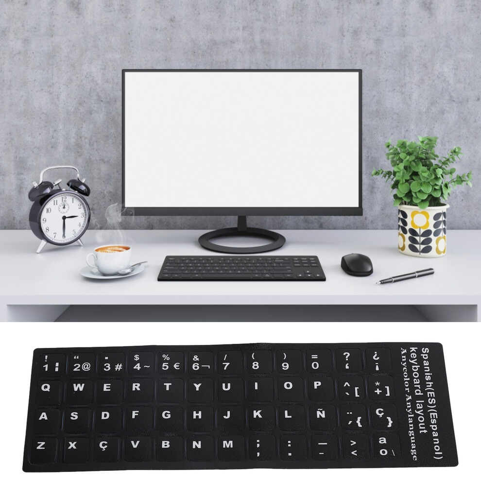 Keyboard Sticker Spanish Waterproof Background For 10In To 17In Laptop Notebook Desktop Computer Black 7681322727092