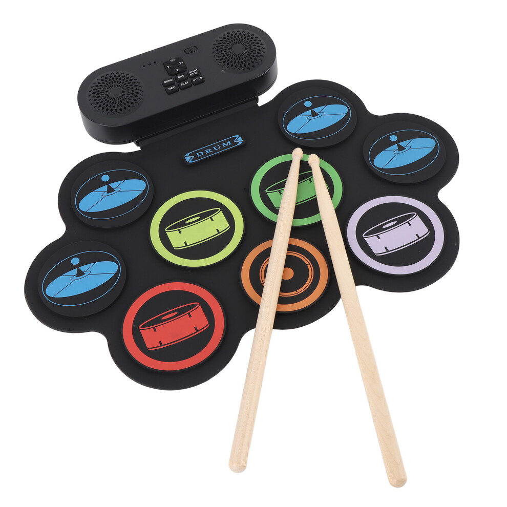 Kids Electronic Drum Set With Dual Speaker 3.5mm Headphone Jack Bluetooth MIDI Portable Roll Up Practice Drum Pad Kit for Kids Beginners