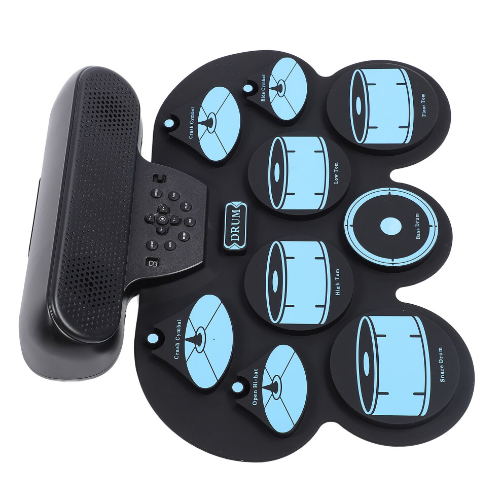 Electronic Drum Pad Hand Rolled Drum Pad Double Speakers Rechargeable Silicone Roll Up Drum Pad Folding Pedal for Home