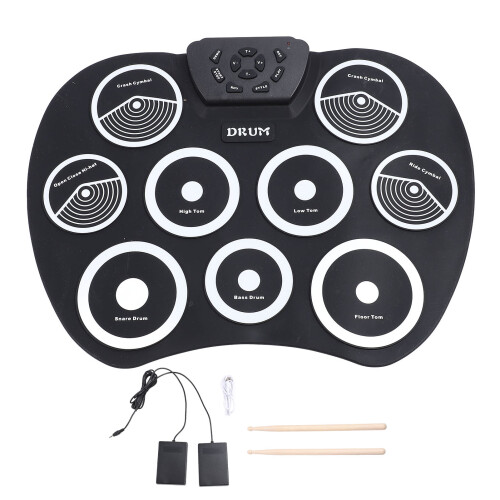 Electronic Drum Set USB Portable Silicone 9 Pads Roll Up Drum Practice Pad with Pedal Drumsticks 2