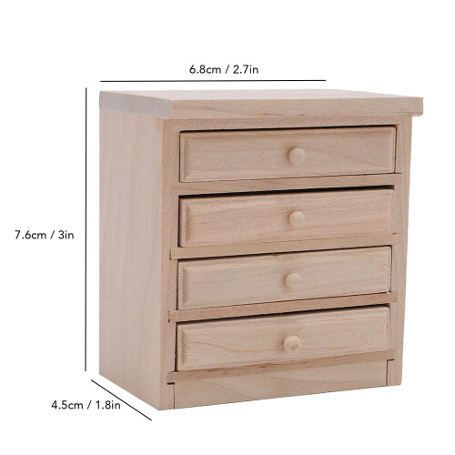 1:12 Chevet en bois de bouleau,4 tiroirs,7,6x6,8x4,5cm 1