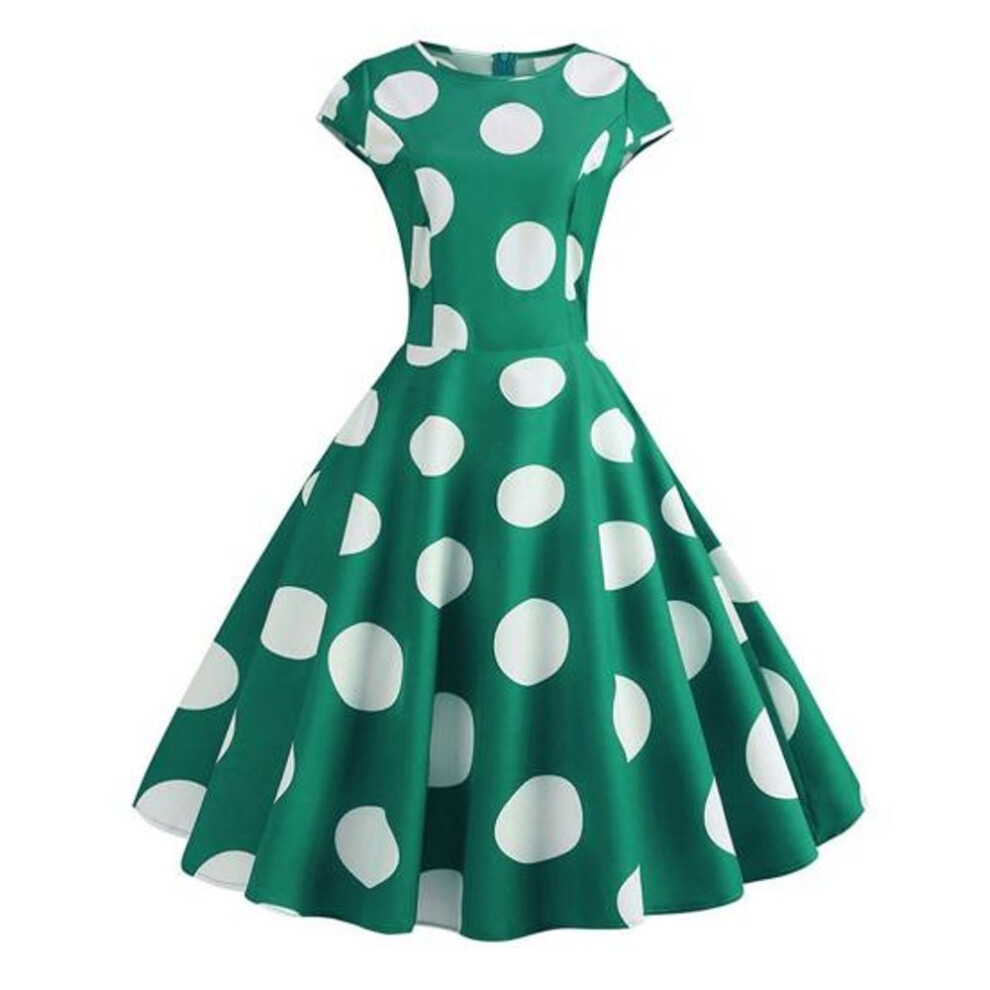 (green, 2XL) Holiday Dress Popular Waist Tight Comfy Beach Dress Vintage Dot Printed Party Midi Dress Midi Dress Female Clothing