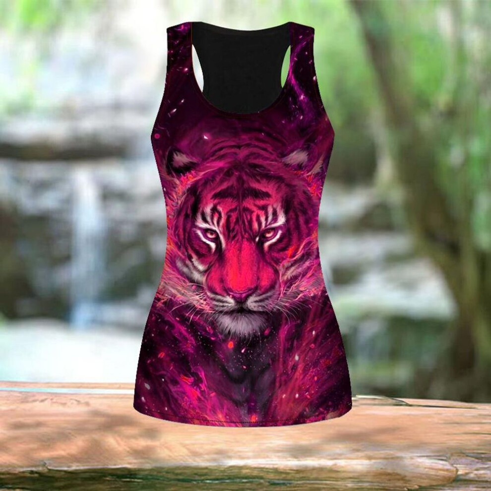 (7XL, pink) 3D Orange Tiger Print Women Workout Yoga Gym Printed Summer Sport Shirts Plus Size Vests