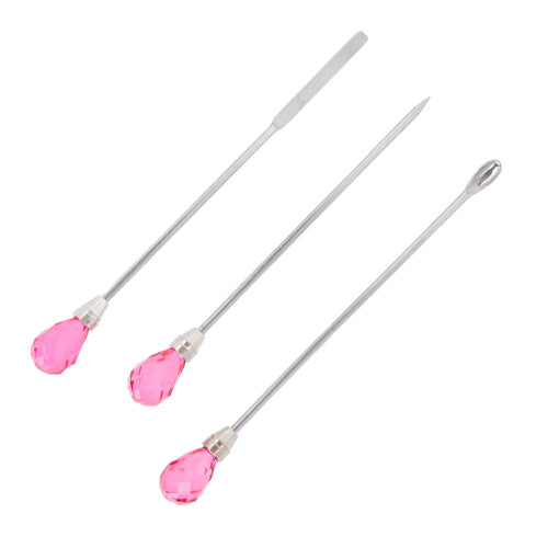 Ensemble de 3 spatules à ongles - acier inoxydable - rose rouge 2
