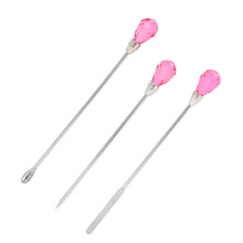 Ensemble de 3 spatules Ă ongles - acier inoxydable - rose rouge