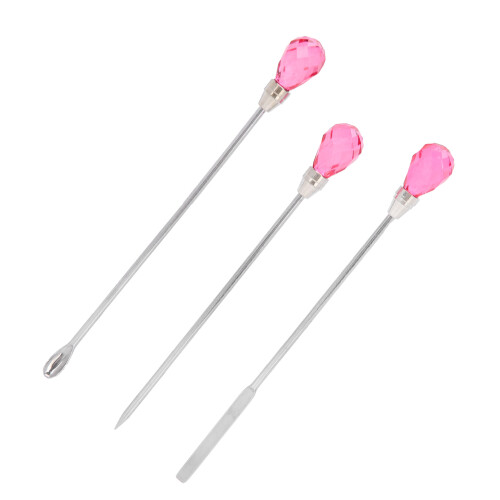 Ensemble de 3 spatules à ongles - acier inoxydable - rose rouge