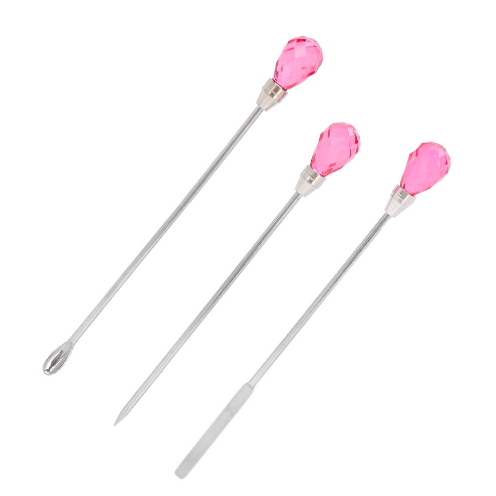 3Pcs Professional Nail Art Stirring Rod Spatula Set Stainless Steel Needle Stick Nail DIY ToolsRose Red