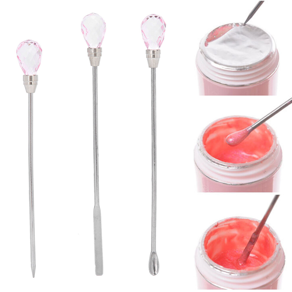 3Pcs Professional Nail Art Stirring Rod Spatula Set Stainless Steel Needle Stick Nail DIY ToolsPink