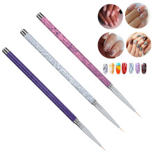 Ensemble de 3 pinceaux liner pour ongles - Poignée marbrée, tailles 7/9/11 mm