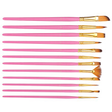 Ensemble de pinceaux en nylon pour peinture, 12 pièces, couleur rose-rouge