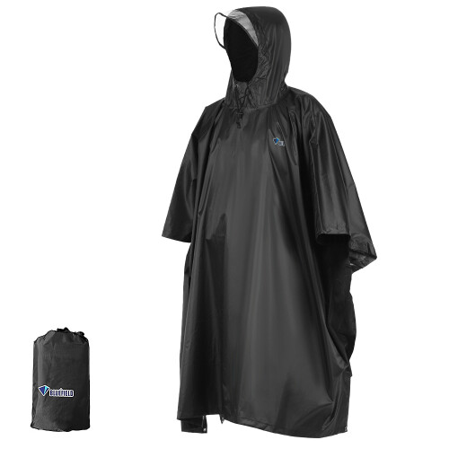 Poncho de pluie PU5000mm 140x230 cm Noir/Vert à capuche 2