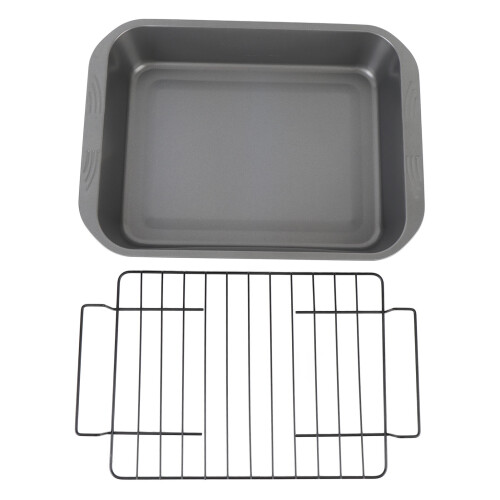 Nonstick Roaster with Rack Carbon Steel Heat Resistant Rectangular Roasting Pan Oven Baking Tray 2