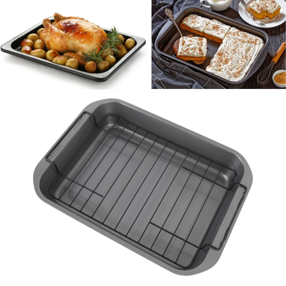 Nonstick Roaster with Rack Carbon Steel Heat Resistant Rectangular Roasting Pan Oven Baking Tray