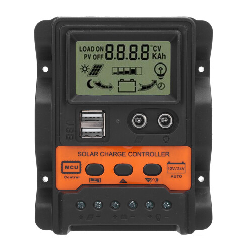 60A PWM Solar-Ladecontroller mit Doppel-USB-Anschlüssen, 12V/24V, Orange 1