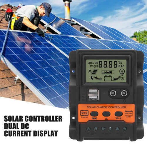 60A PWM Solar-Ladecontroller mit Doppel-USB-Anschlüssen, 12V/24V, Orange 2