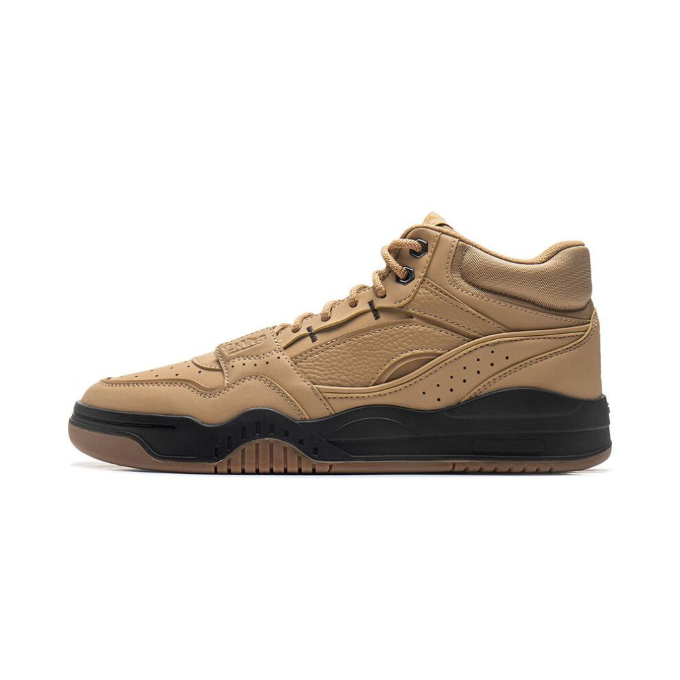 (41?) Li-ning Moon White Casual Versatile Thick Sole Non-slip Wear-resistant Breathable High-top Skate Shoes Men Sneakers Yellow-brown Agcu347-2