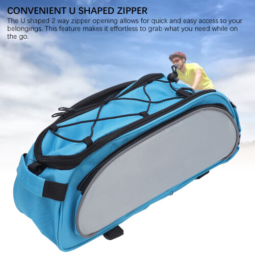 Sac de porte-bagages pour vélo en polyester 600D bleu/gris, fermeture éclair double sens 2